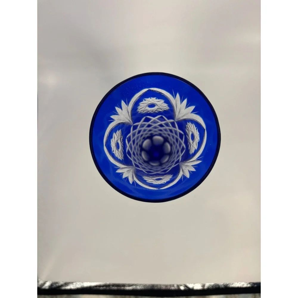 Edo Kiriko Japanese Cut Glass Flower Vessel Cobalt Blue Trumpet Vase‎ Japan